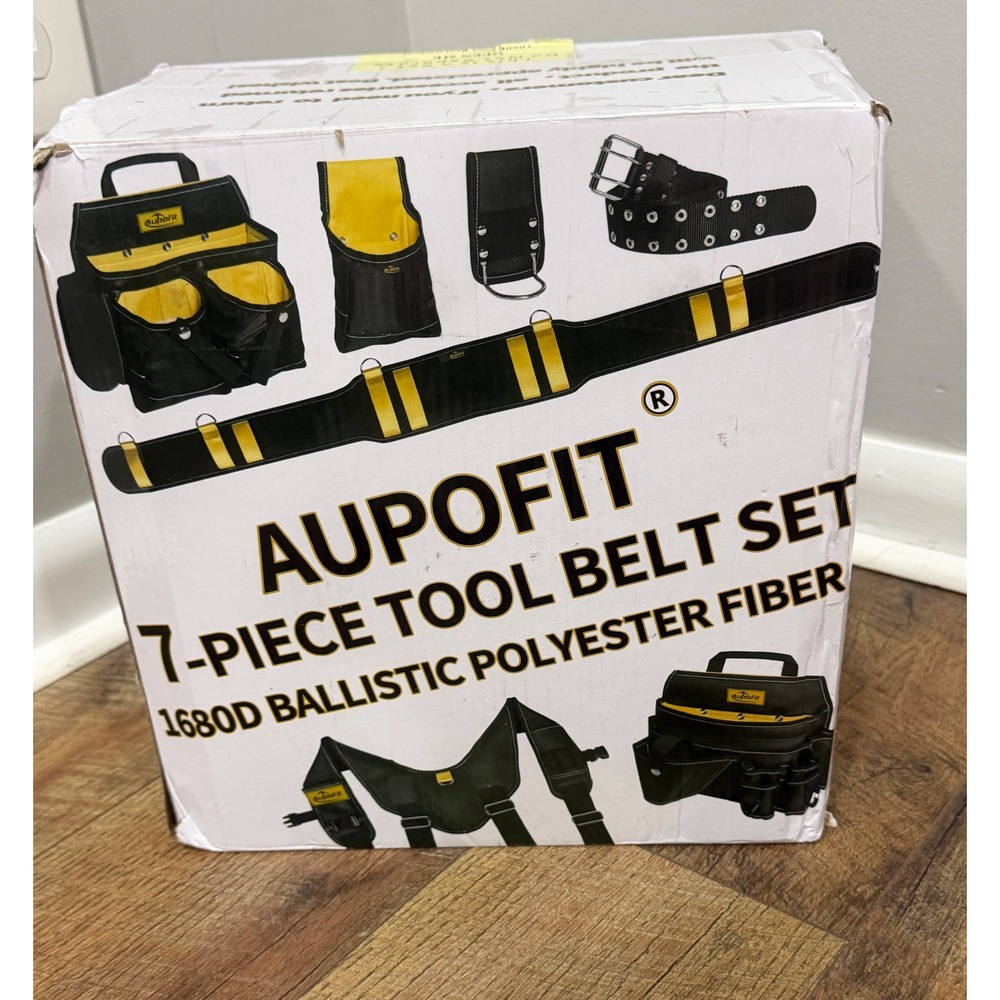 Aupofit 7-Piece Tool Belt Set Suspenders 1680D Ballistic Polyester Black Yellow